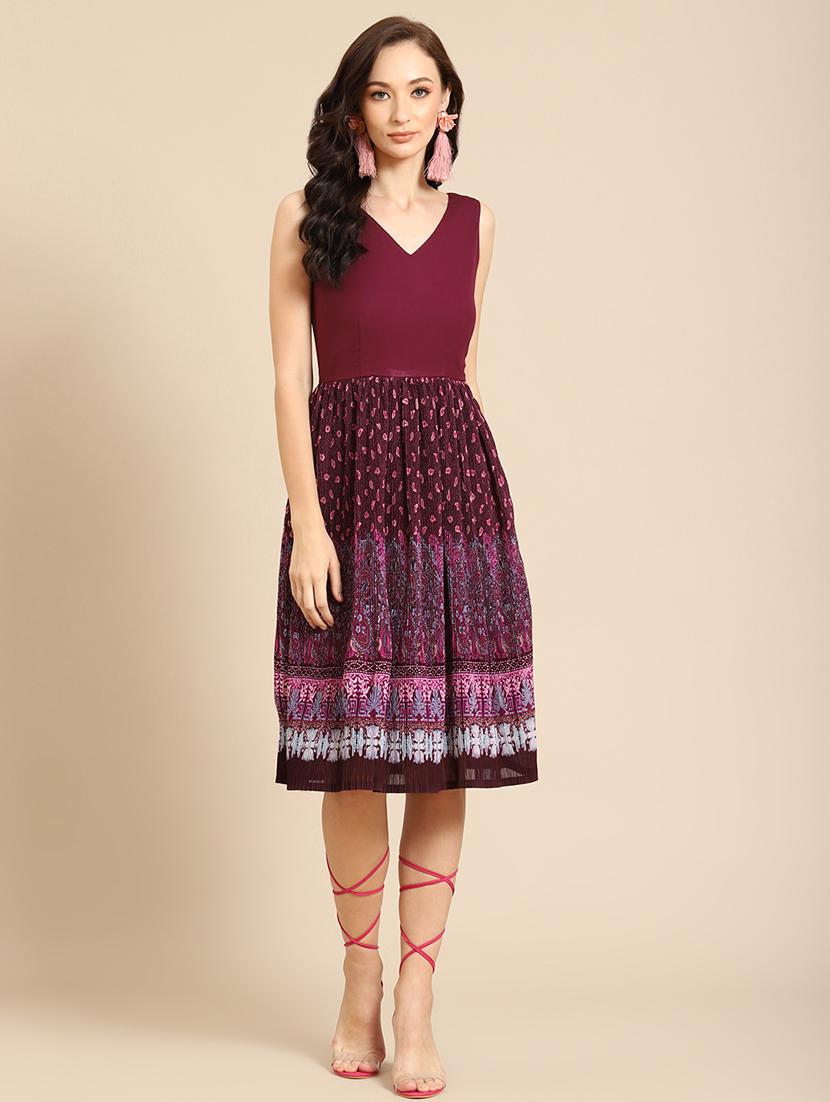 women printed sleeveless fit & flare dress - 21720091 -  Zoom Image - 0
