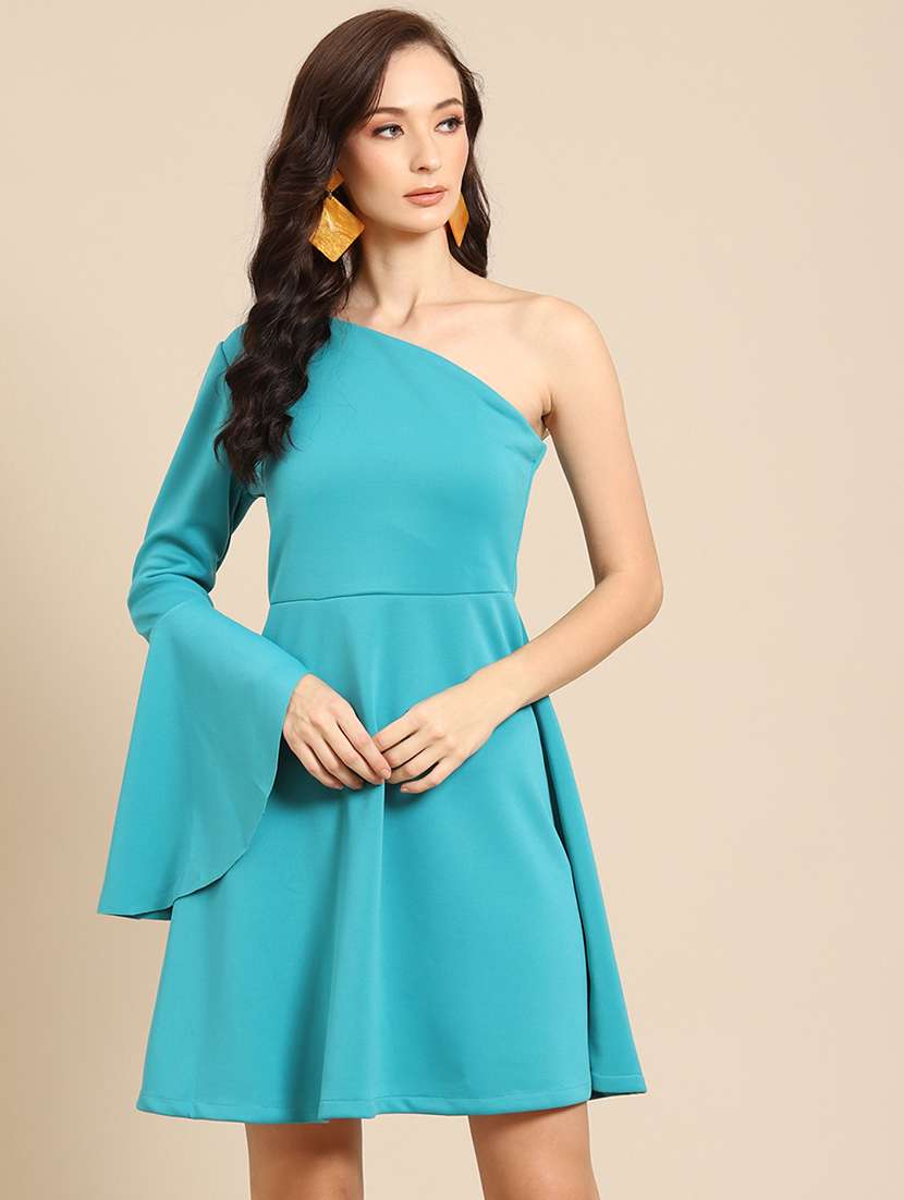 women solid single shoulder a-line dress - 21720096 - Zoom Image - 0