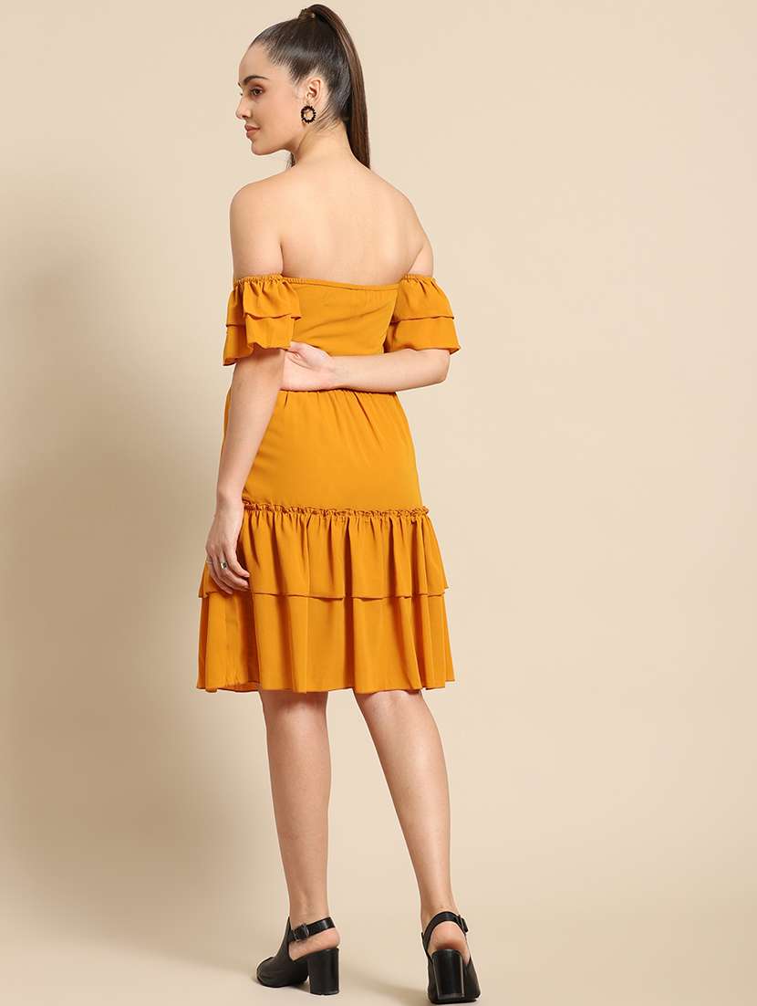 women solid off shoulder layered dress - 21720104 -  Standard Image - 2
