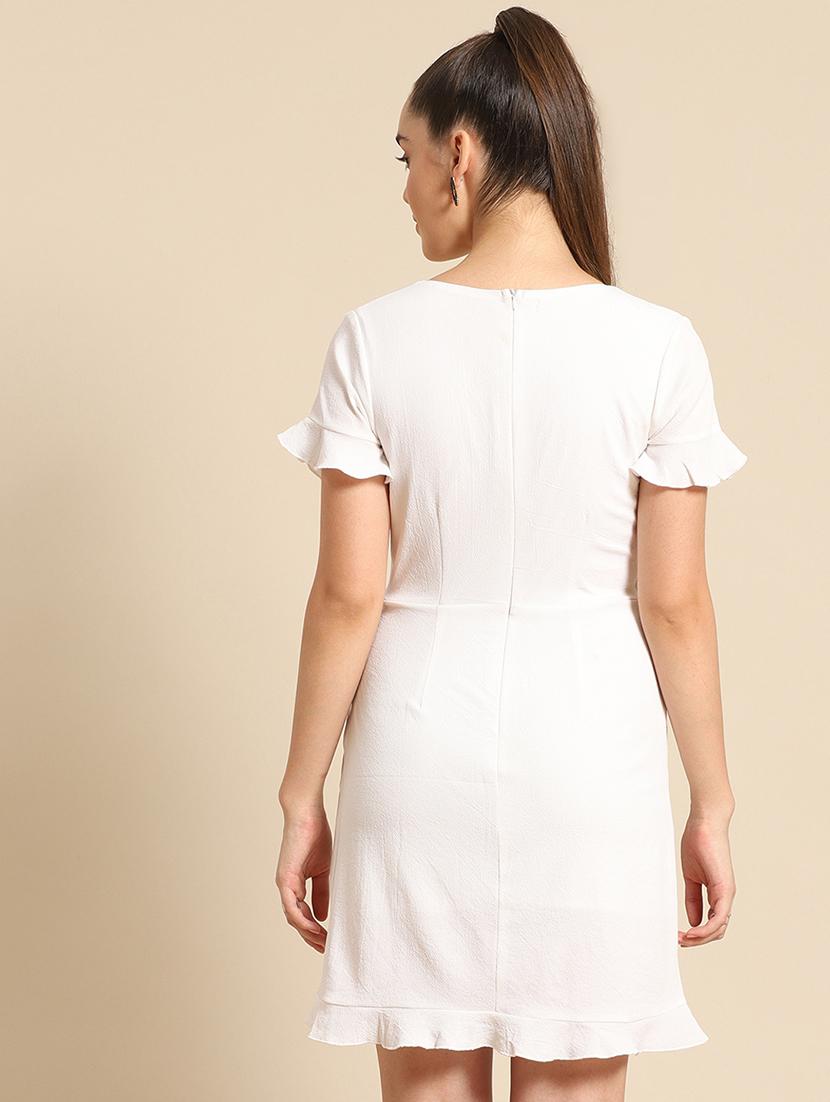 women solid short sleeves wrap dress - 21720106 - Standard Image - 2