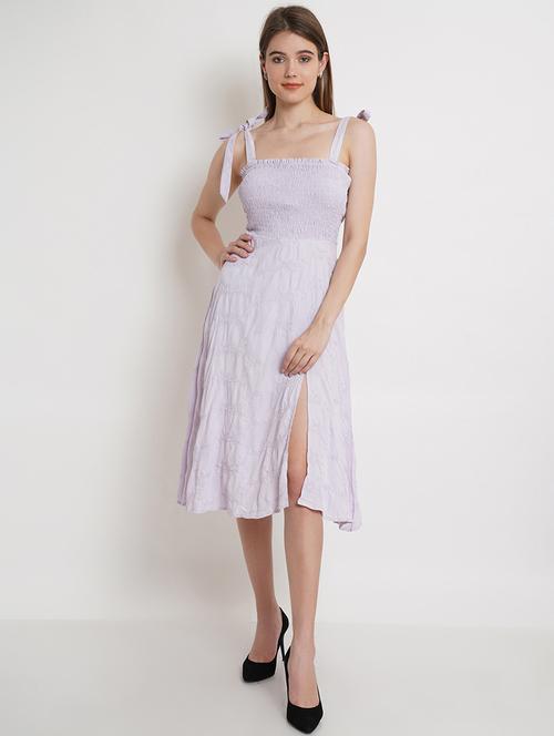 women solid smoked detailed a-line dress - 21720111 -  Standard Image - 0