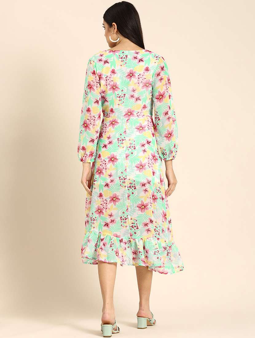 women floral print long sleeves wrap dress - 21720114 - Standard Image - 2