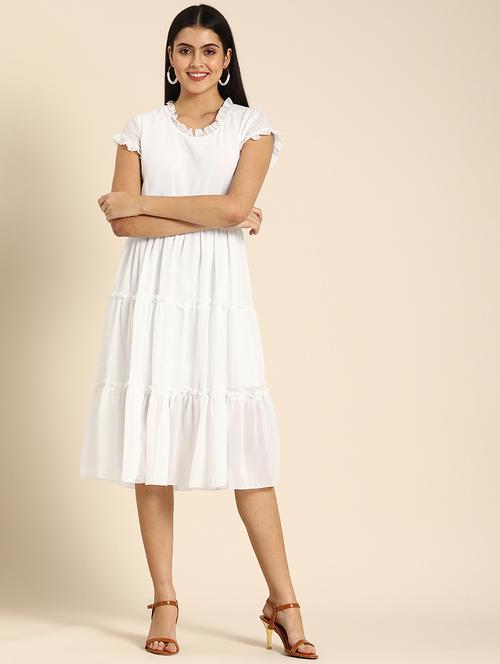women solid cap sleeves tiered dress - 21720120 -  Standard Image - 0