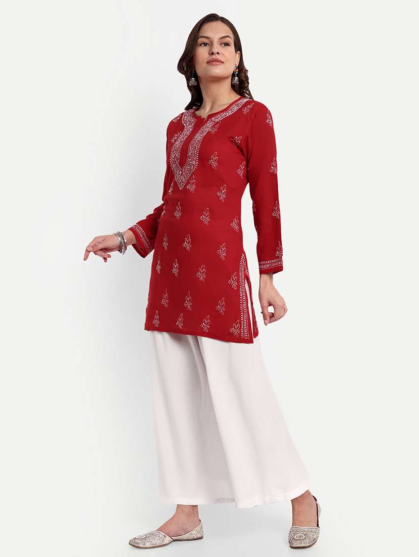 women chikankari long sleeve straight kurti - 21720123 -  Standard Image - 2