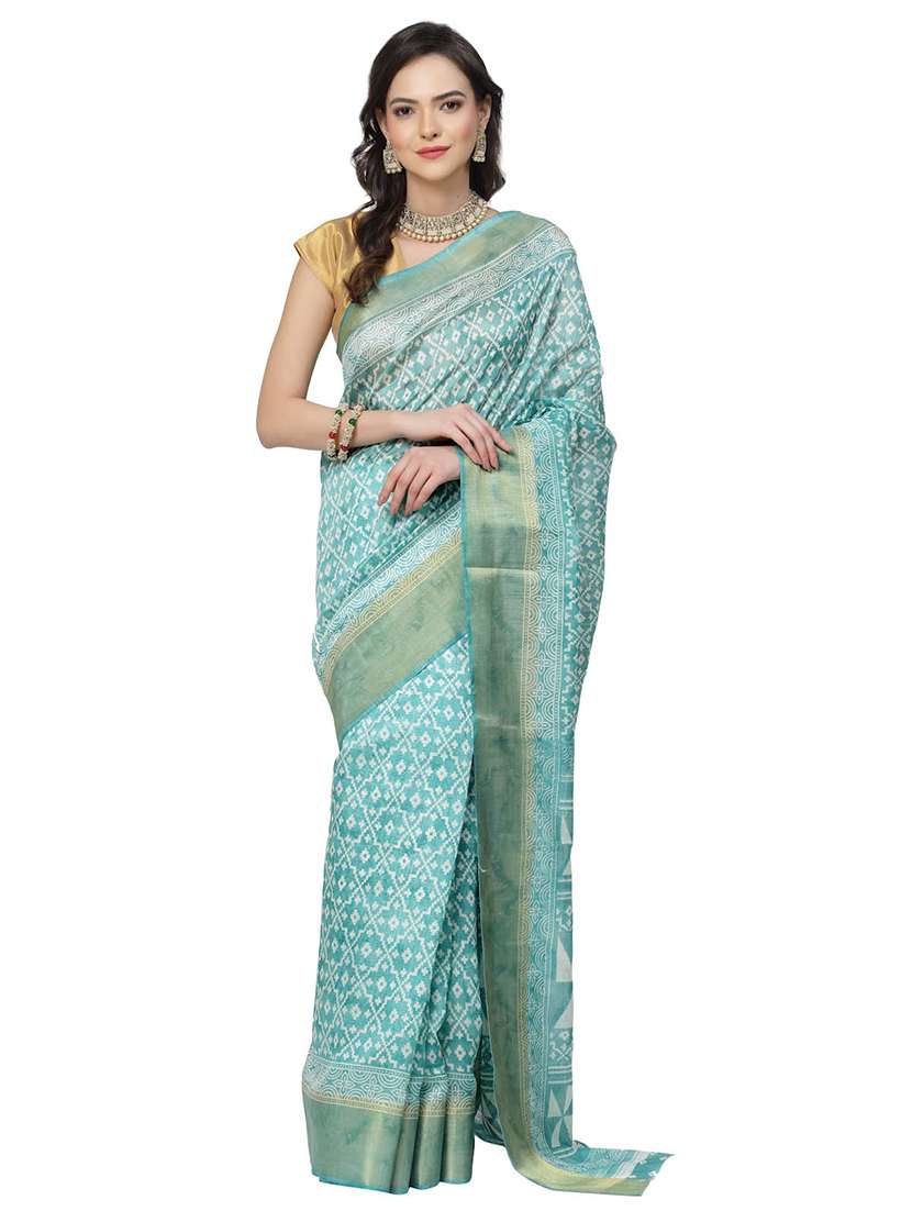 women ai aqua printed bordered saree with blouse - 21720134 - Standard Image - 2