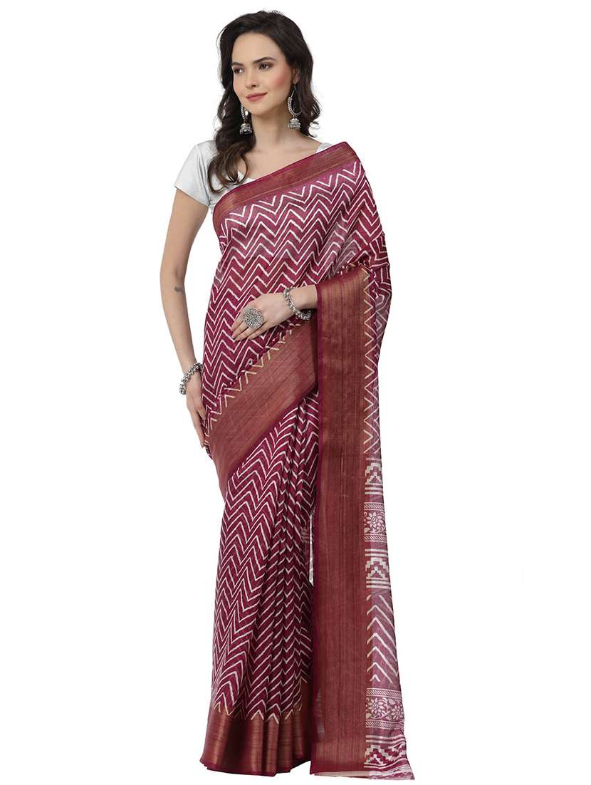 women maroon chevron bordered saree with blouse - 21720206 - Standard Image - 2