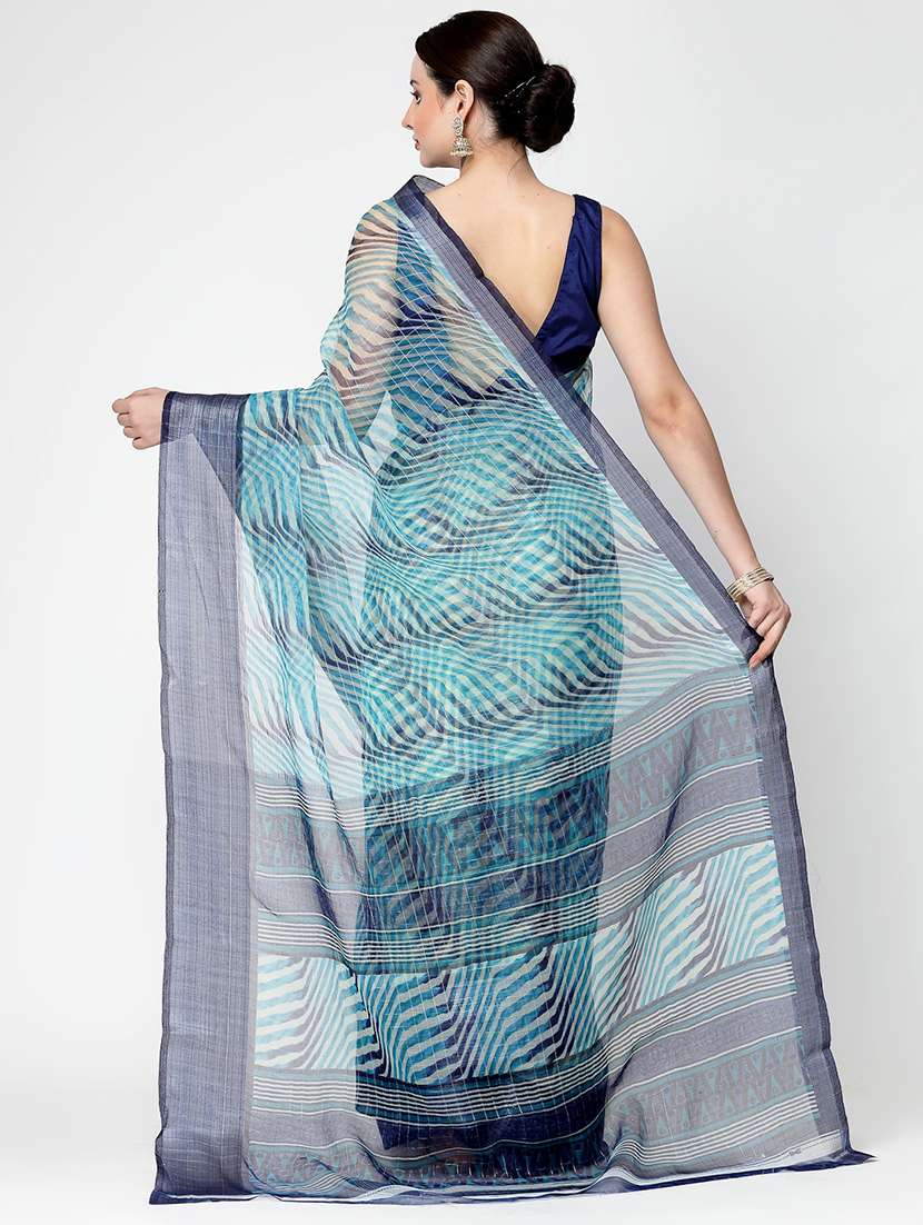 women navy blue leheriya printed saree with blouse - 21720212 - Standard Image - 2