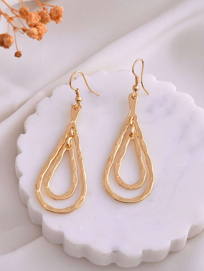 women gold metal drop earrings