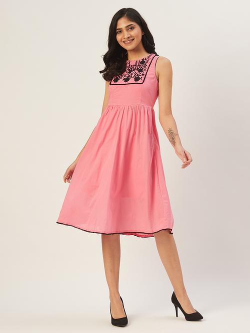 women embroidered sleeveless fit & flare dress - 21720317 -  Standard Image - 0