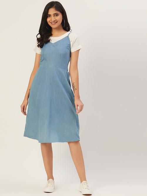 women solid shoulder strap a-line dress - 21720318 -  Standard Image - 0