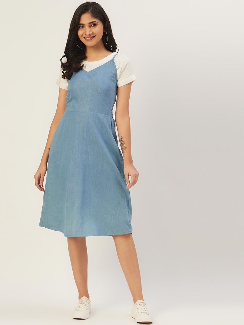 women solid shoulder strap a-line dress - 21720318 -  Zoom Image - 0