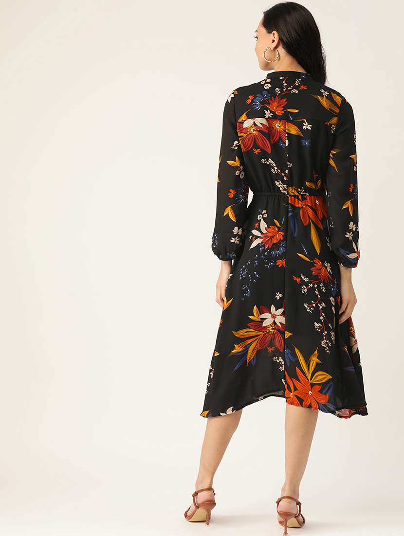 women floral print puff sleeves asymmmetric dress - 21720323 -  Standard Image - 2