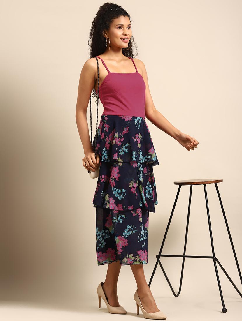 women floral print shoulder trap layered dress - 21720337 - Zoom Image - 0
