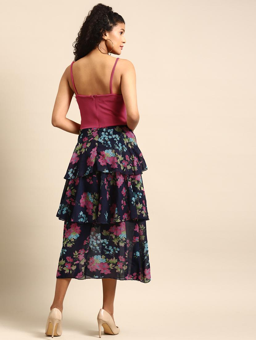 women floral print shoulder trap layered dress - 21720337 - Standard Image - 2