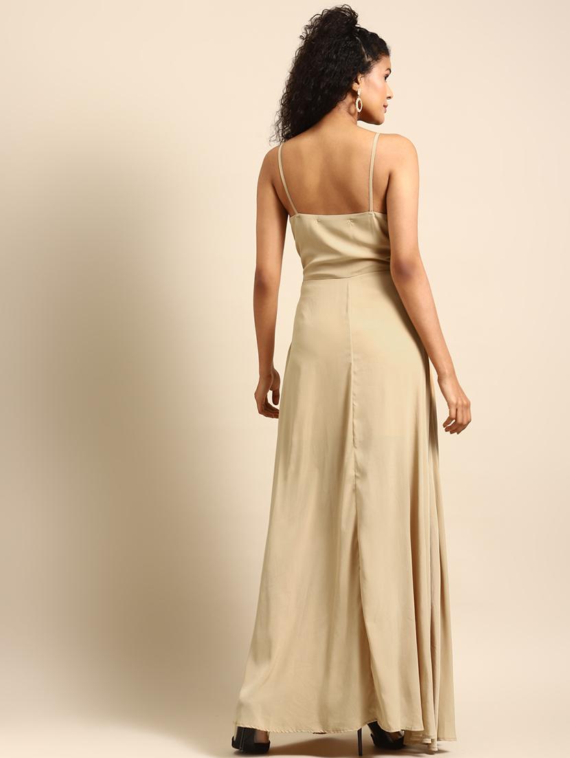 women solid shoulder strap high slit dress - 21720340 - Standard Image - 2