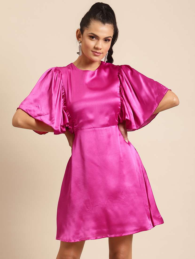 women solid flared sleeves a-line dress - 21720348 -  Standard Image - 2