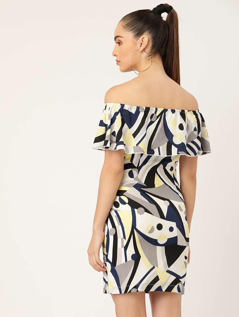 women printed off shoulder bodycon dress - 21720350 - Standard Image - 2