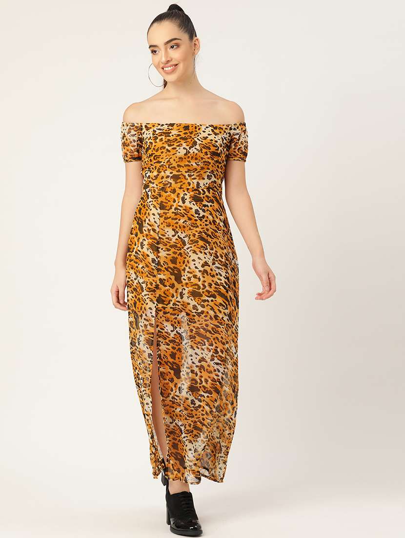 women animal print off shoulder a-line dress - 21720351 -  Zoom Image - 0