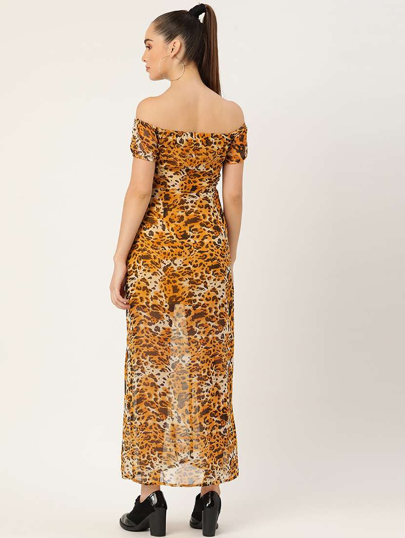women animal print off shoulder a-line dress - 21720351 - Standard Image - 2