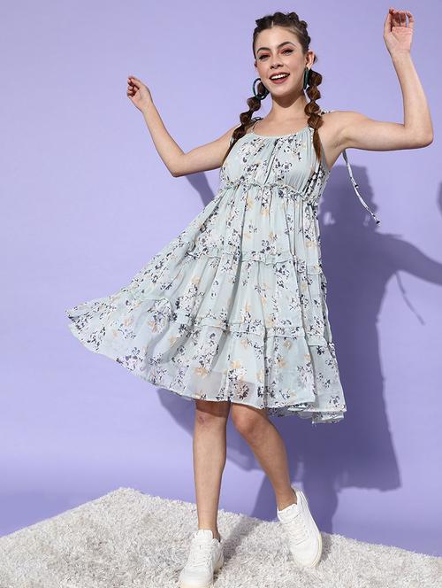 women tie up neck floral printed tiered dress - 21720362 -  Standard Image - 0