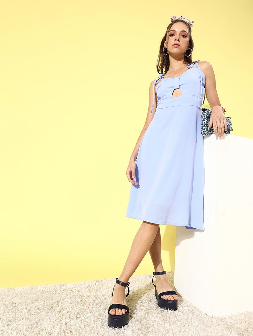 women tie up neck solid fit & flare dress - 21720366 -  Zoom Image - 0