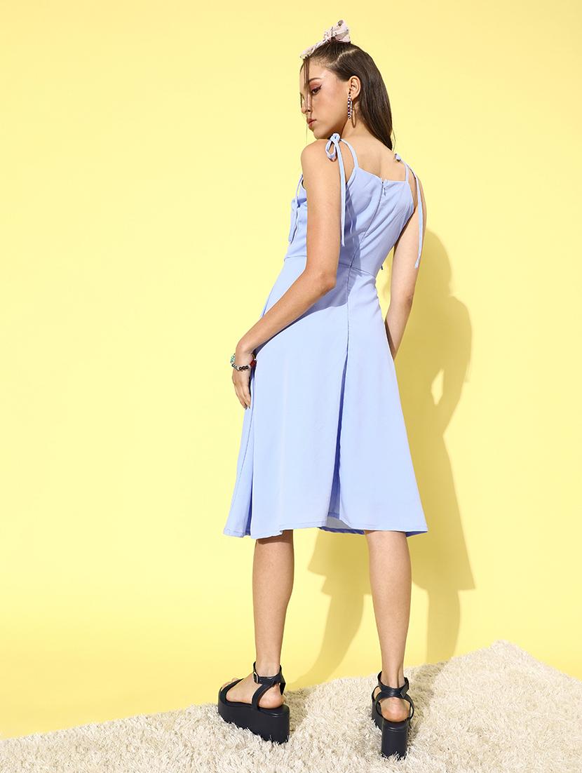 women tie up neck solid fit & flare dress - 21720366 - Standard Image - 2