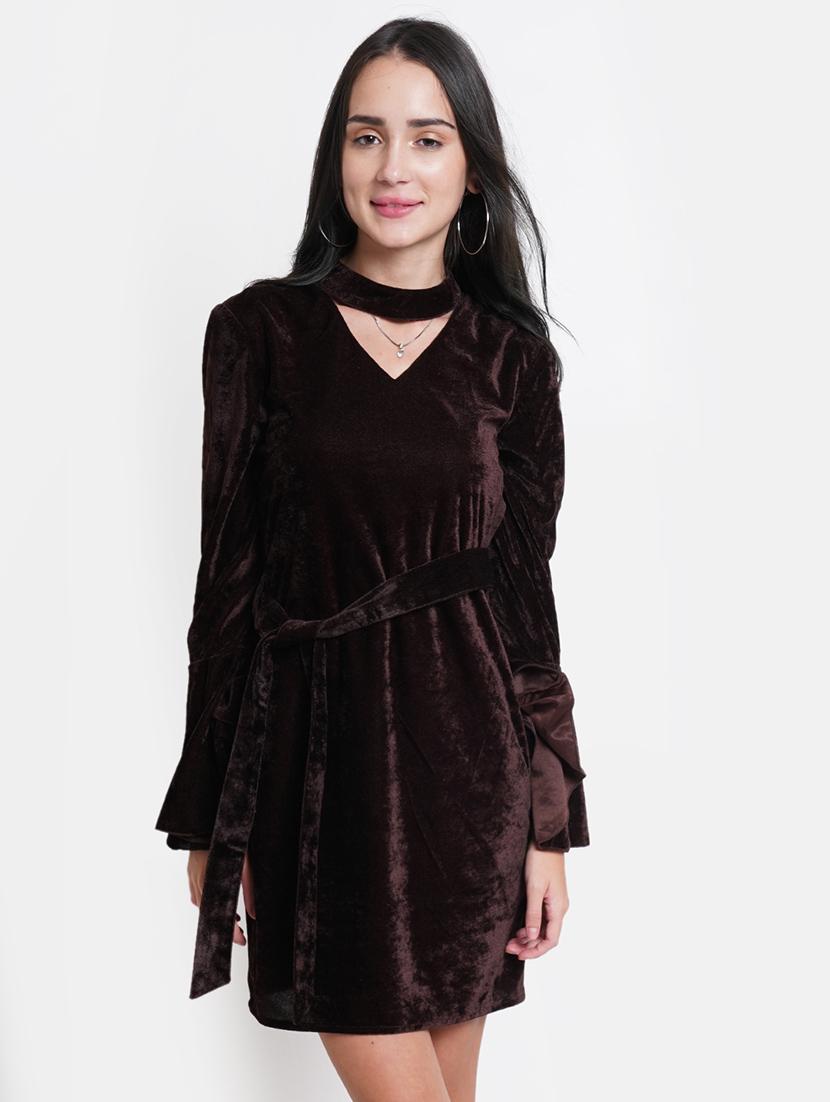 brown solid sheath dress - 21720381 -  Zoom Image - 0
