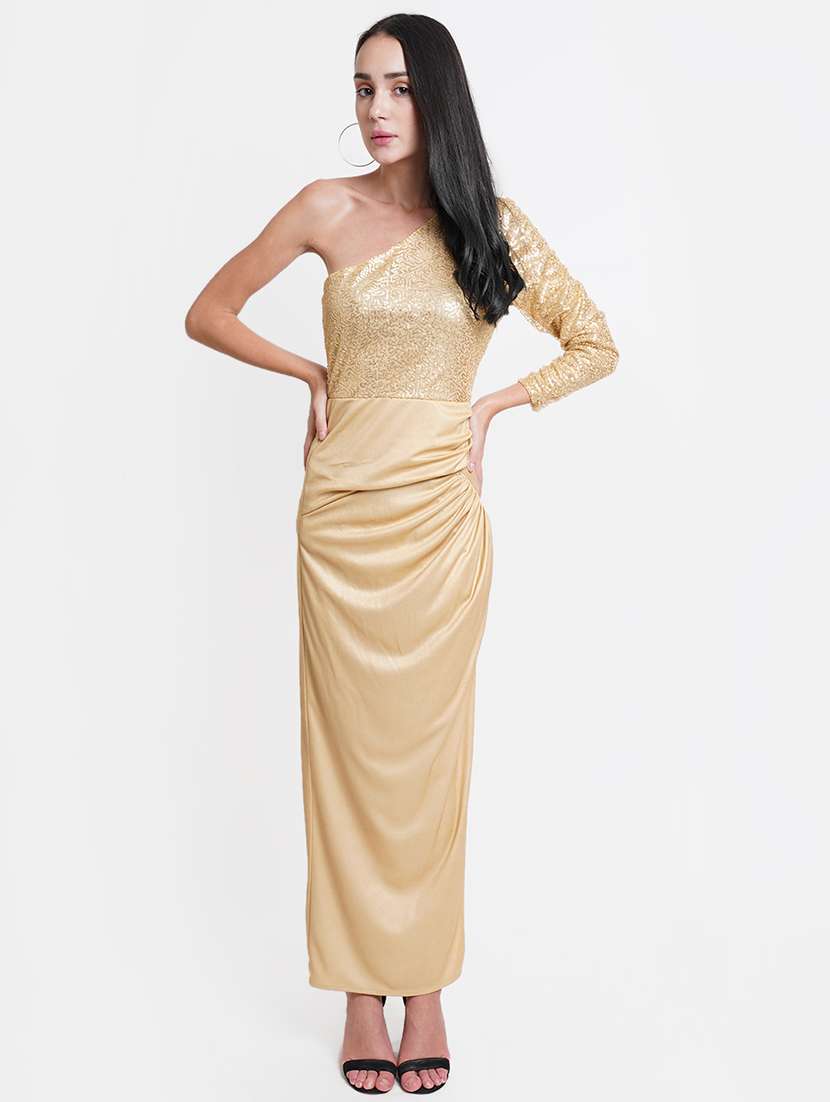 women sequin one shoulder side slit dress