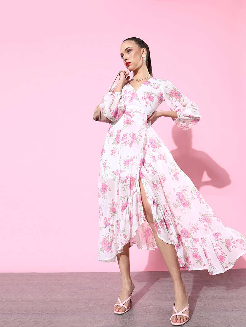 women floral print high slit dress - 21720391 - Zoom Image - 0