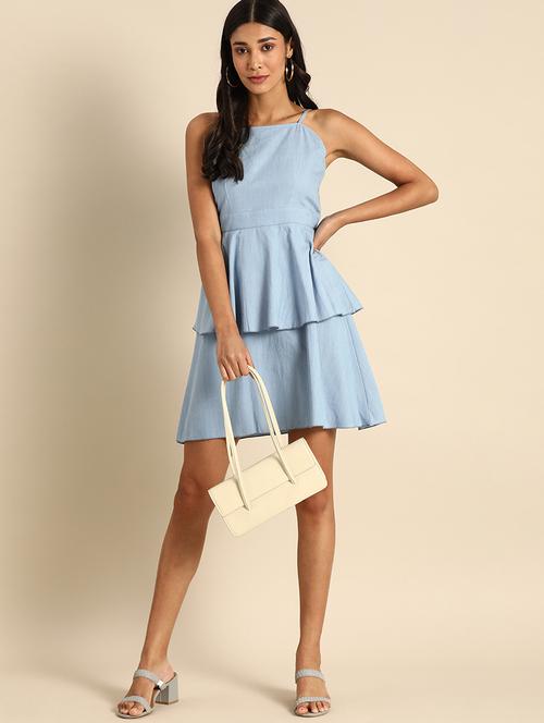 women shoulder strap solid layered dress - 21720395 - Standard Image - 0