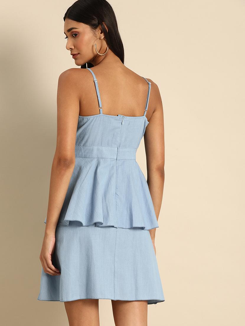 women shoulder strap solid layered dress - 21720395 - Standard Image - 2
