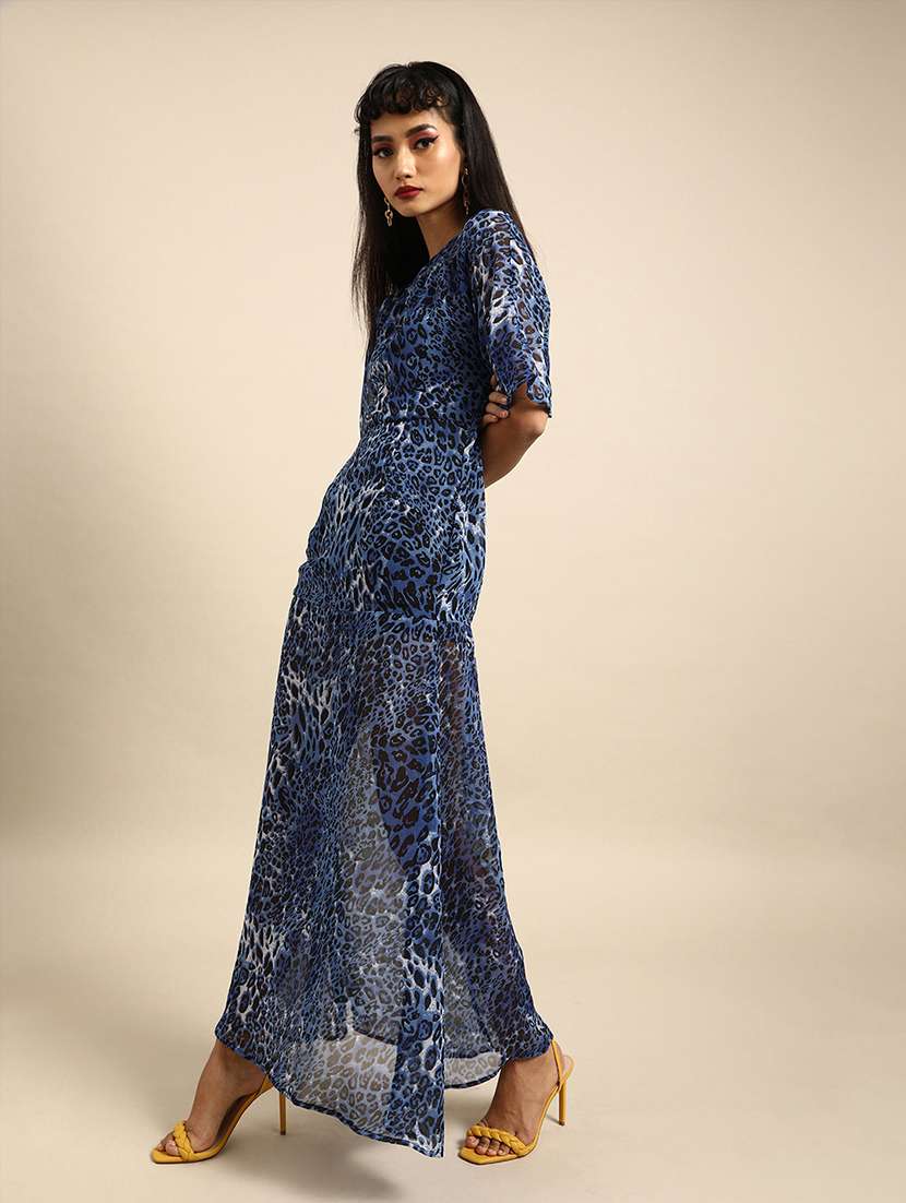 women boat neck animal printed a-line dress