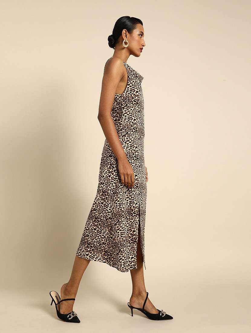 women shoulder strap animal printed a-line dress