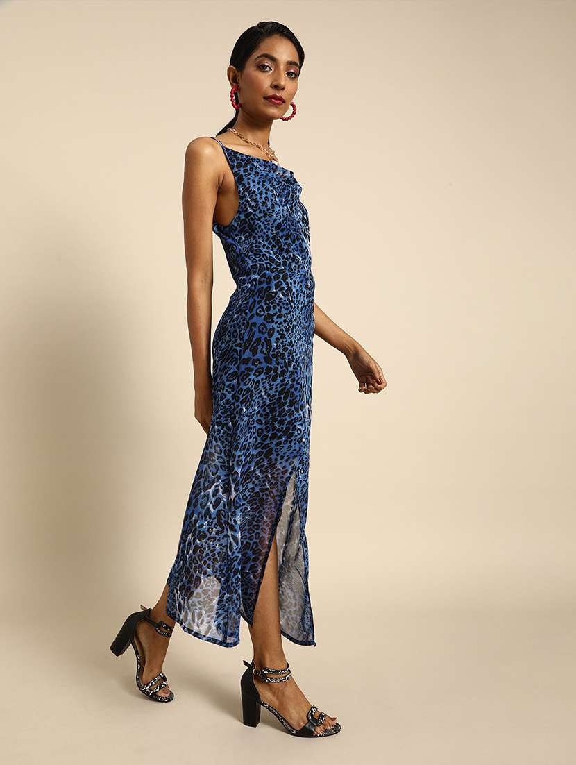 women shoulder strap animal printed a-line dress