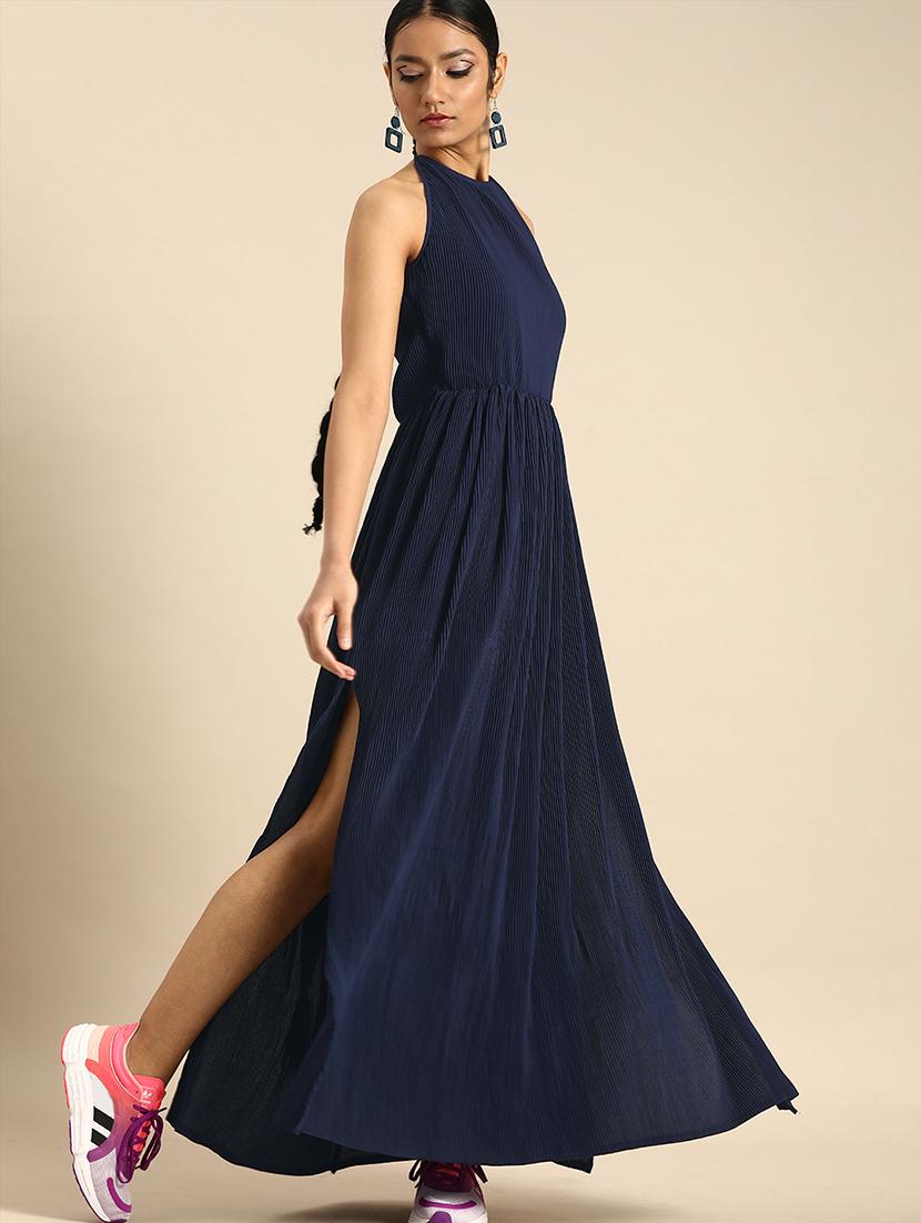 women solid high slit maxi dress - 21720403 -  Zoom Image - 0
