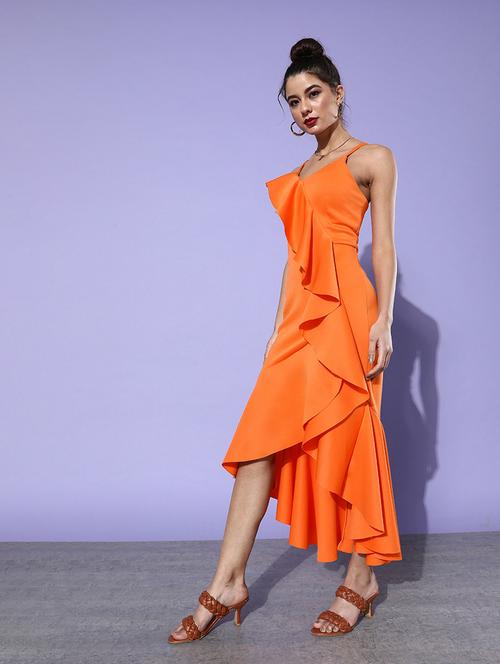 women v-neck solid asymmetric dress - 21720410 - Standard Image - 0
