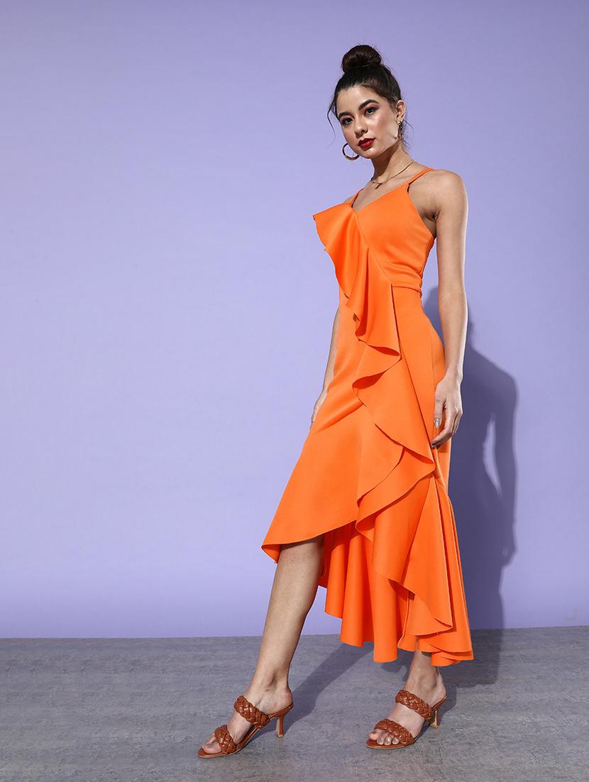 women v-neck solid asymmetric dress - 21720410 - Zoom Image - 0
