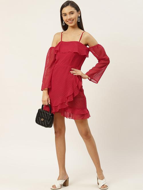 women off shoulder swiss dots ruffle dress - 21720412 -  Standard Image - 0