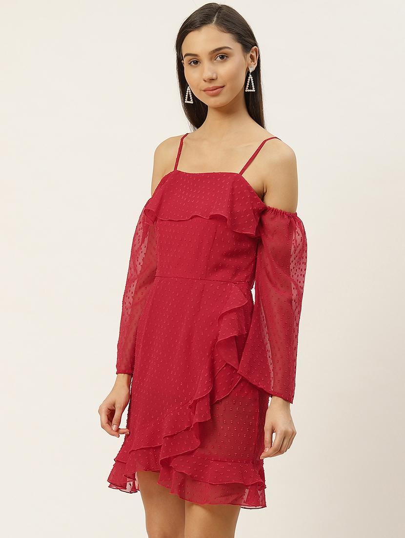women off shoulder swiss dots ruffle dress - 21720412 - Standard Image - 2