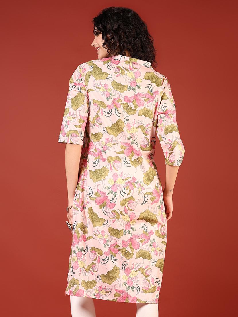 women three quarter sleeves straight kurta - 21720443 - Standard Image - 2