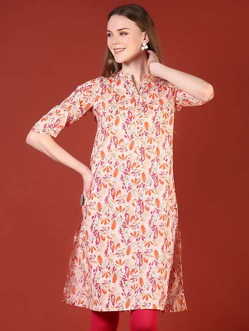 women three quarter sleeves straight kurta - 21720444 -  Standard Image - 0