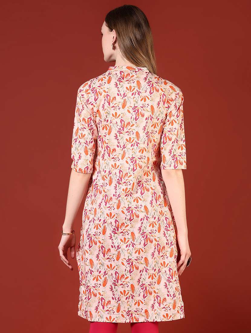 women three quarter sleeves straight kurta - 21720444 -  Standard Image - 2