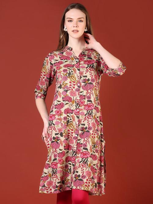 women three quarter sleeves straight kurta - 21720447 - Standard Image - 0
