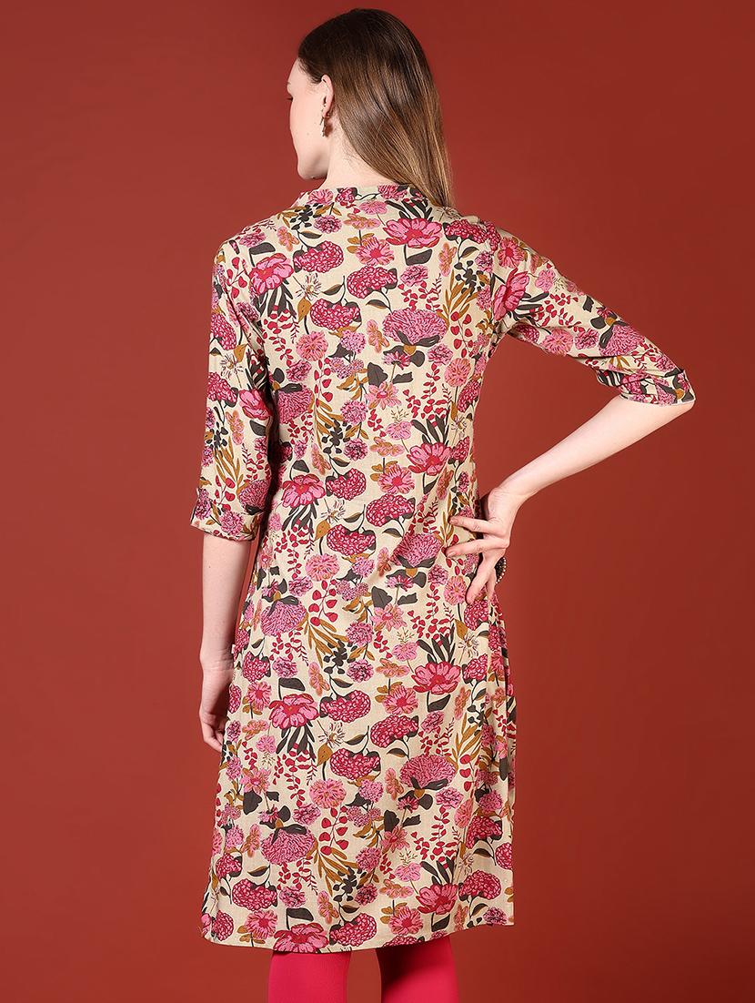 women three quarter sleeves straight kurta - 21720447 - Standard Image - 2