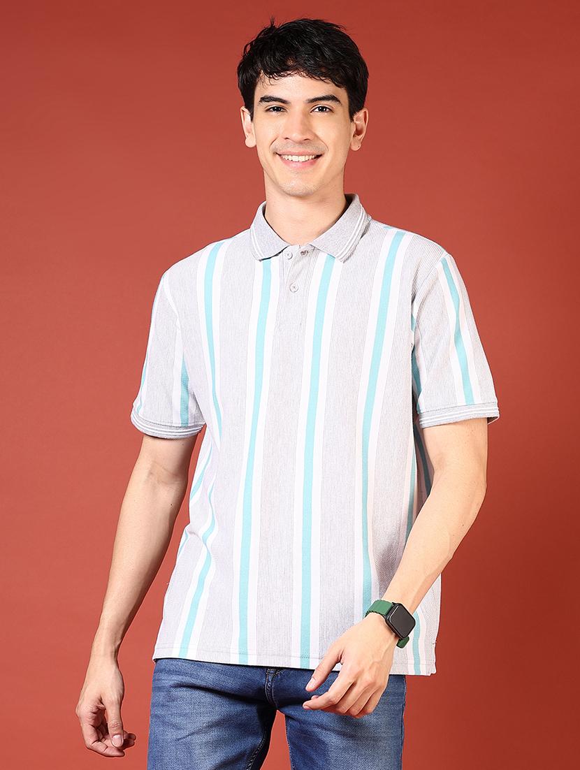 men striped short sleeve regular fit polo t-shirt