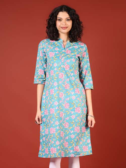 women three quarter sleeve straight kurta - 21720488 - Standard Image - 0