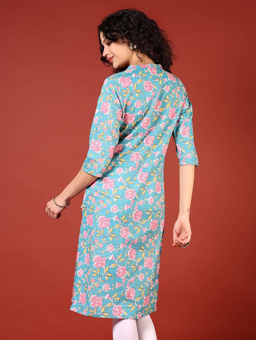 women three quarter sleeve straight kurta - 21720488 - Standard Image - 2