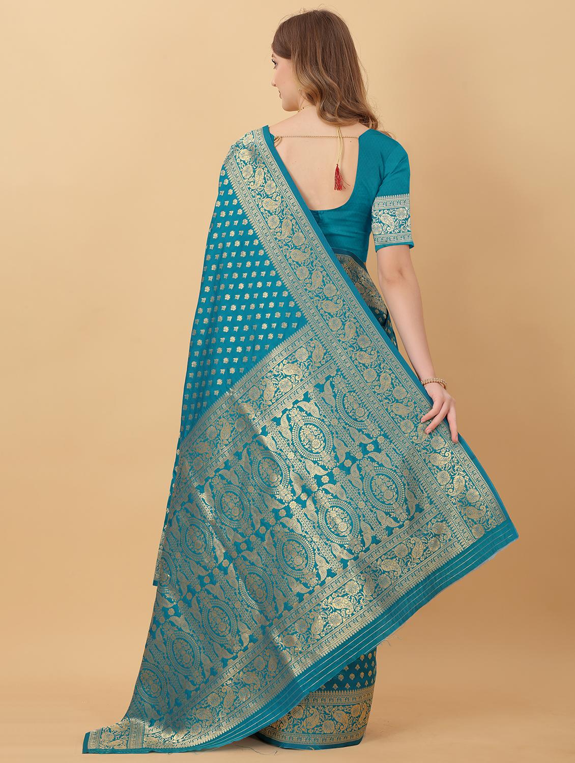 light blue silk kanjivaram saree with blouse - 21720675 - Standard Image - 2