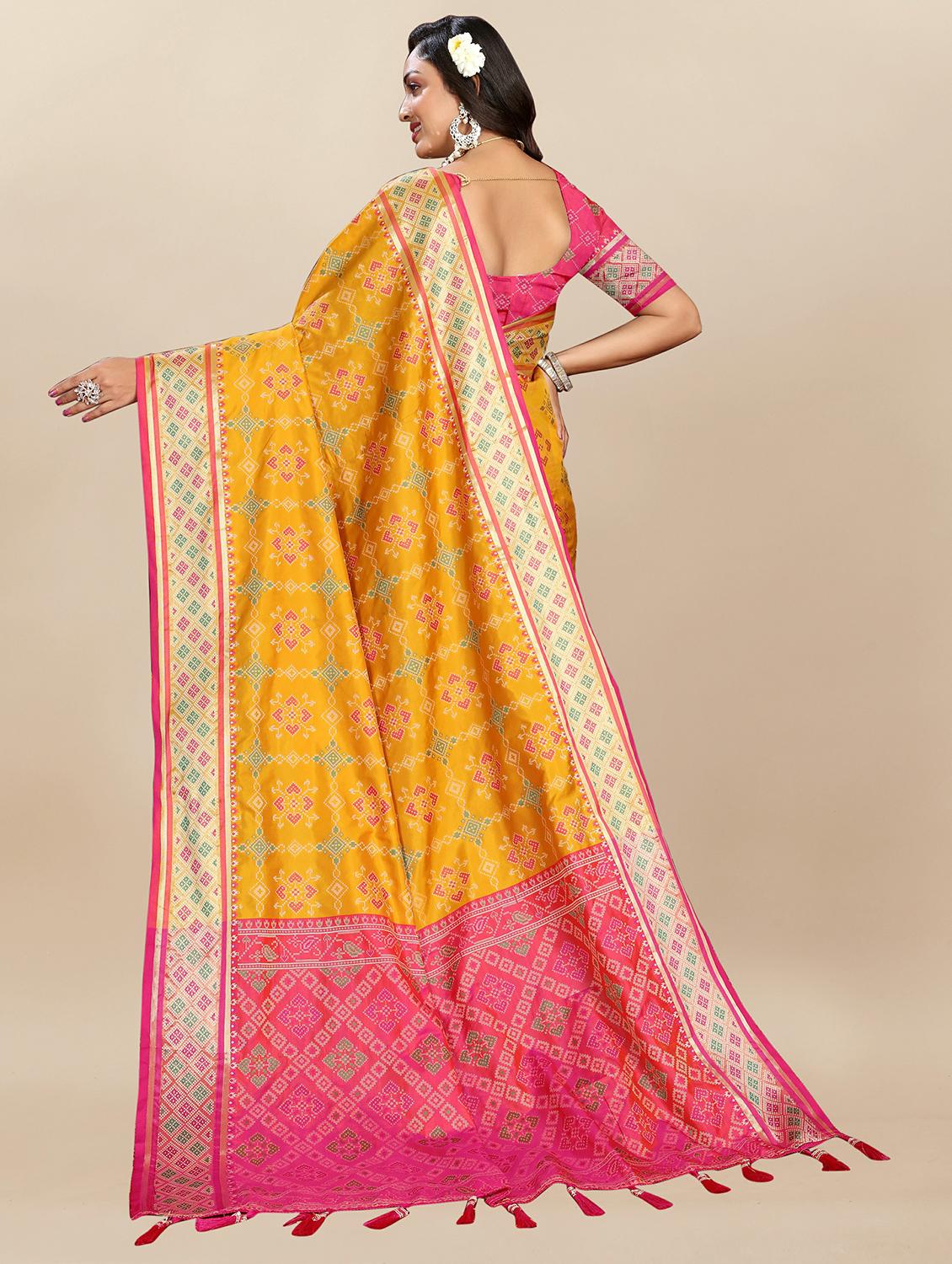women mustard printed patola saree with blouse - 21720889 - Standard Image - 2