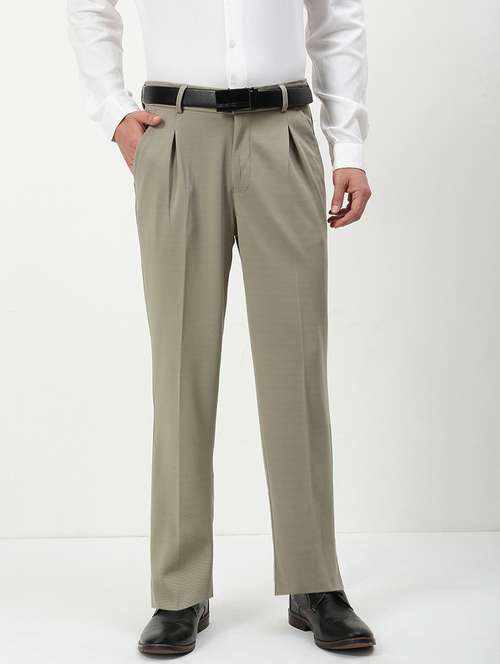 men mid rise solid pleated formal trouser - 21720894 -  Standard Image - 0